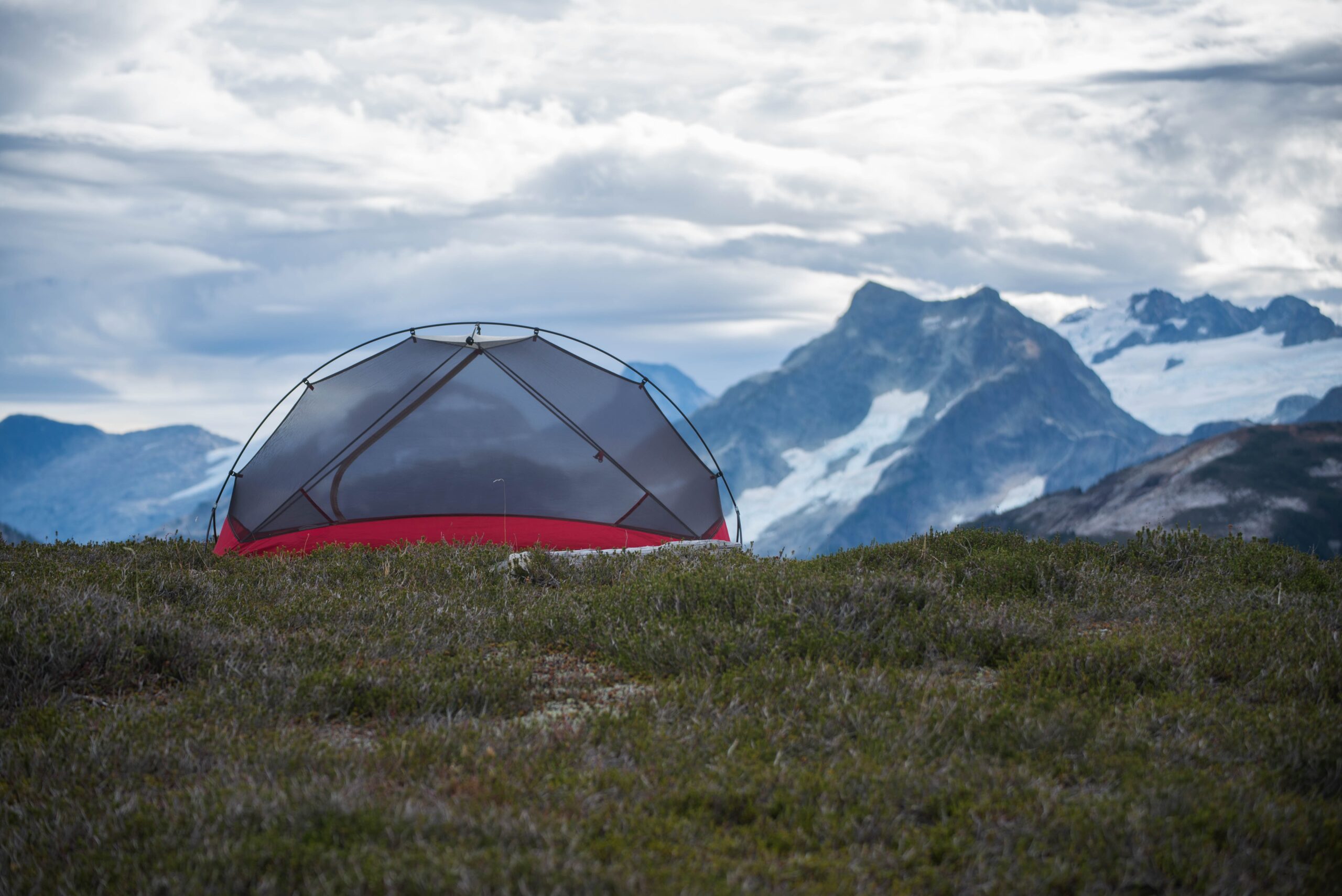 tent with mountains in background