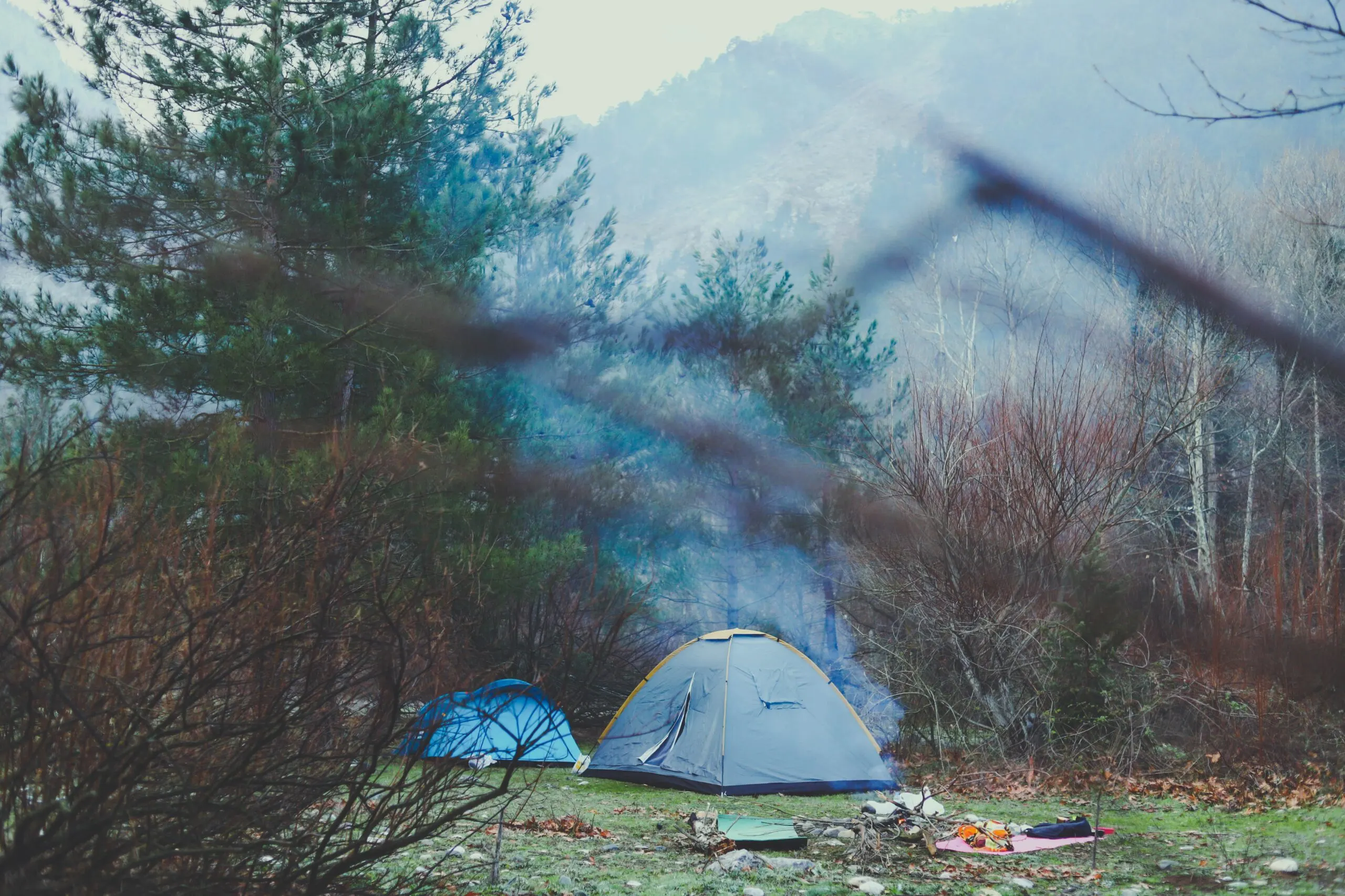 Gray and Blue Camping Tents