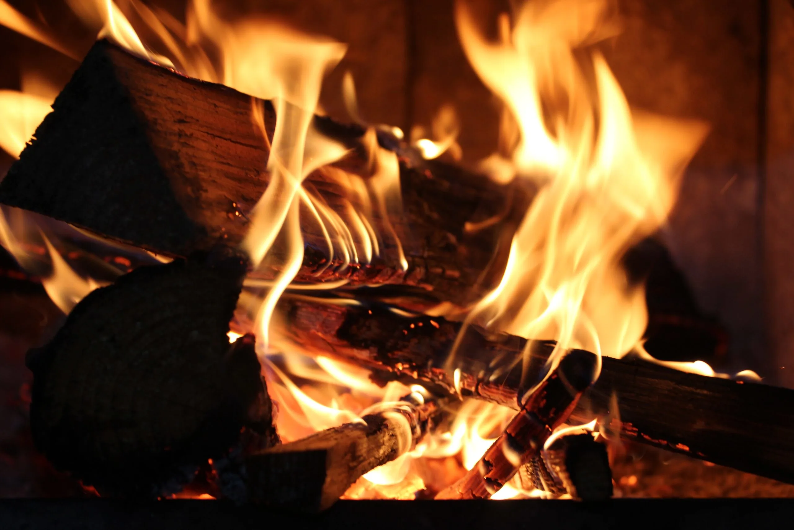Campfire burning at night