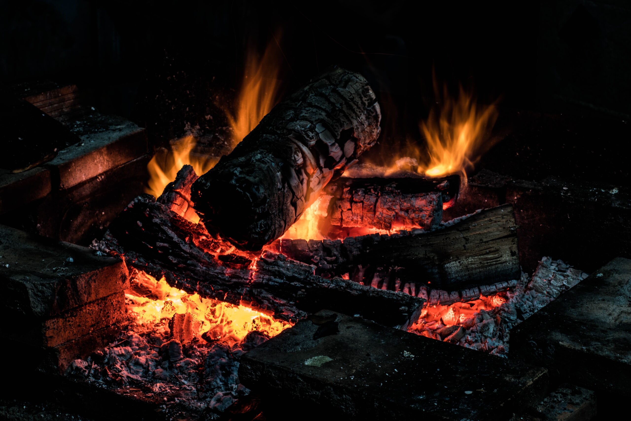 burning logs at night